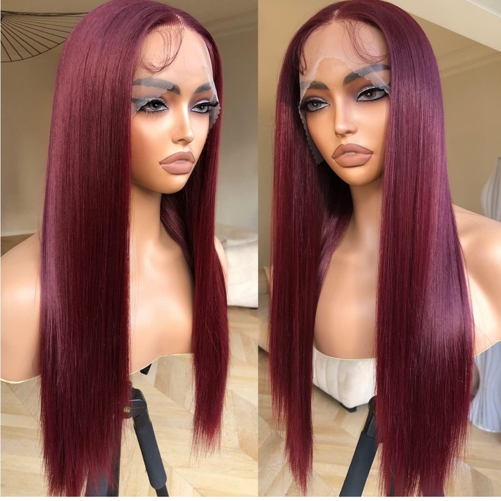 26” Burgundy Lace Front Wigs, Synthetic Lace Front Wig Pre Plucked